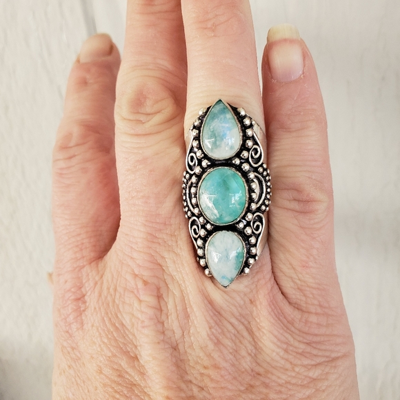 New Rainbow Moonstone 925 Silver Statement Ring. - Picture 6 of 8